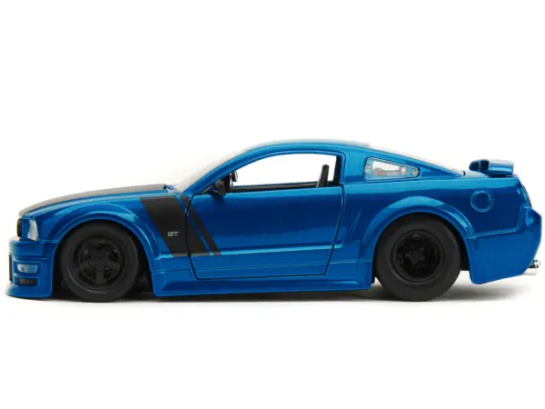 2006 Ford Mustang GT Blue Metallic with Matt Black Hood and Stripes "Bigtime Muscle" Series 1/24 Diecast Model Car by Jada #3