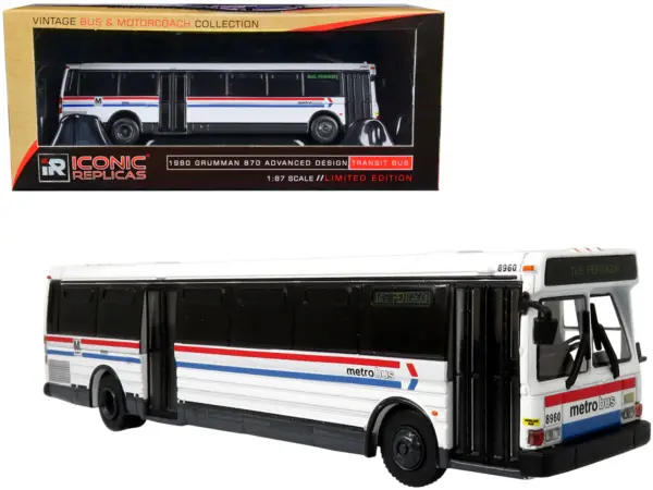 1980 Grumman 870 Advanced Design Transit Bus WMATA (Washington Metropolitan Area Transit Authority) Metro Bus "16S Pentagon" "Vintage Bus & Motorcoach Collection" 1/87 Diecast Model by Iconic Replicas #1