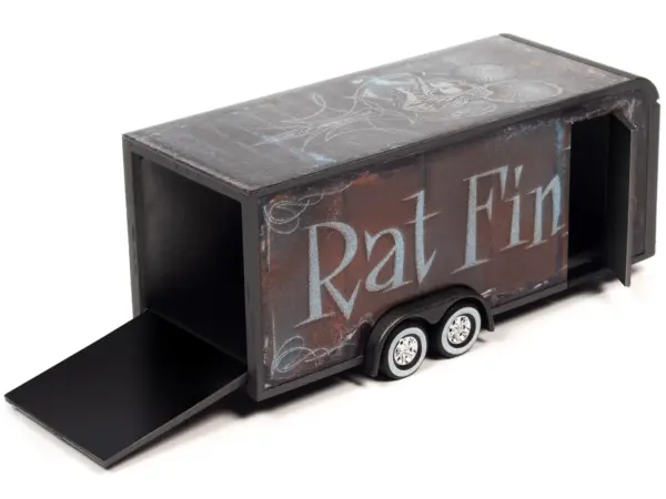 4-Wheel Enclosed Car Trailer Dark Gray with Graphics "Rat Fink" 1/64 Diecast Model by Auto World #2