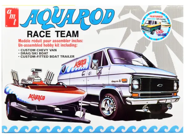 Skill 2 Model Kit Chevrolet Custom Van with Drag/Ski Boat and Trailer "Aqua Rod Race Team" 1/25 Scale Model by AMT #1