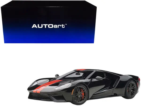 2017 Ford GT Shadow Black with Orange Stripes 1/18 Model Car by Autoart #1