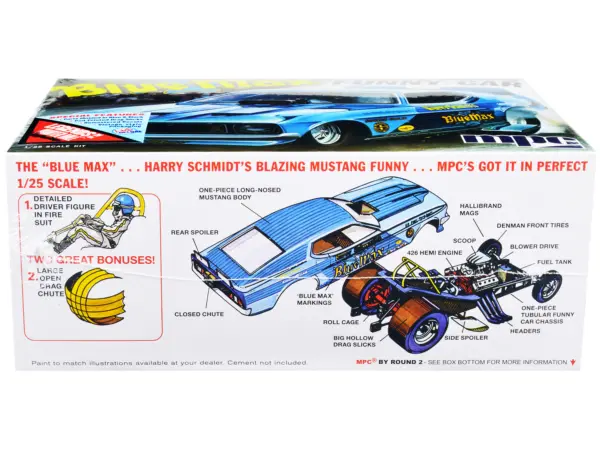 Skill 2 Model Kit "Blue Max" Long Nose Mustang Funny Car 1/25 Scale Model Car by MPC #3