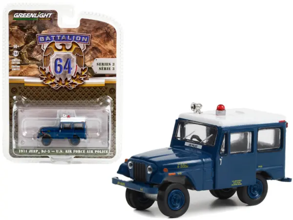 1971 Jeep DJ-5 "U.S. Air Force Air Police" Blue with White Top "Battalion 64" Series 3 1/64 Diecast Model Car by Greenlight #1
