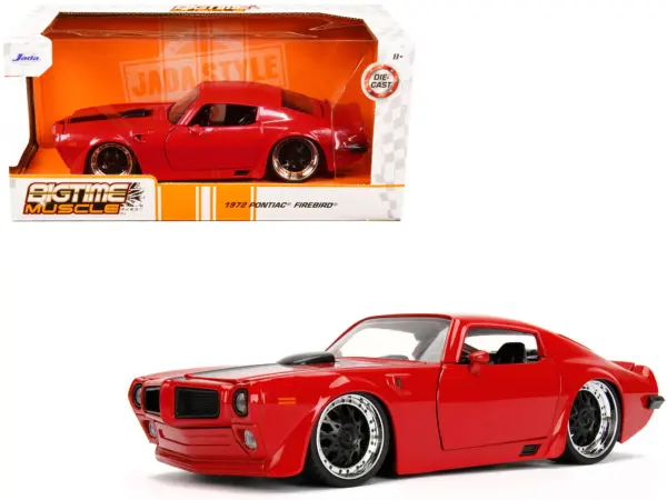 1972 Pontiac Firebird Red with Black Hood Stripe "Bigtime Muscle" Series 1/24 Diecast Model Car by Jada #1