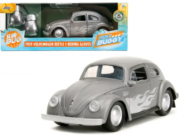 1959 Volkswagen Beetle Gray Metallic with Silver Flames and Boxing Gloves Accessory "Punch Buggy" Series 1/32 Diecast Model Car by Jada #1