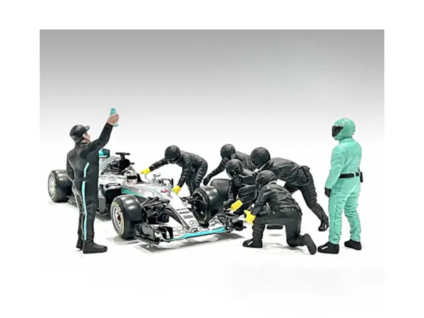 Formula One F1 Pit Crew 7 Figure Set Team Black Release III for 1/18 Scale Models by American Diorama #1