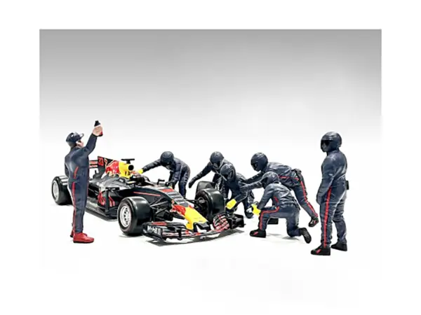 Formula One F1 Pit Crew 7 Figure Set Team Blue Release III for 1/18 Scale Models by American Diorama #1