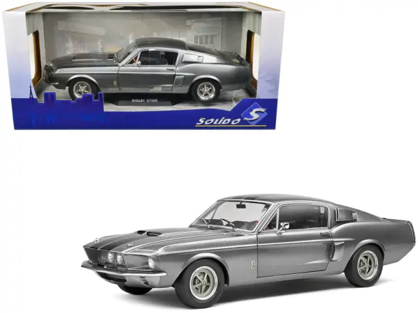 1967 Shelby GT500 Gray Metallic with Black Stripes 1/18 Diecast Model Car by Solido #1
