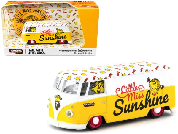 Volkswagen Type II (T1) Panel Van "Little Miss Sunshine" Yellow and White "Mr. Men & Little Miss" "Collab64" Series 1/64 Diecast Model Car by Schuco & Tarmac Works #1