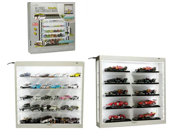 Showcase Wall Mount 5 Tier Display Case White with White Back Panel "Mijo Exclusives" for 1/64-1/43 Scale Models #1