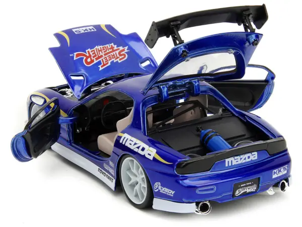1993 Mazda RX-7 Candy Blue Metallic with Graphics and Chun-Li Diecast Figure "Street Fighter" Video Game "Anime Hollywood Rides" Series 1/24 Diecast Model Car by Jada #3