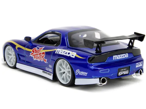 1993 Mazda RX-7 Candy Blue Metallic with Graphics and Chun-Li Diecast Figure "Street Fighter" Video Game "Anime Hollywood Rides" Series 1/24 Diecast Model Car by Jada #4