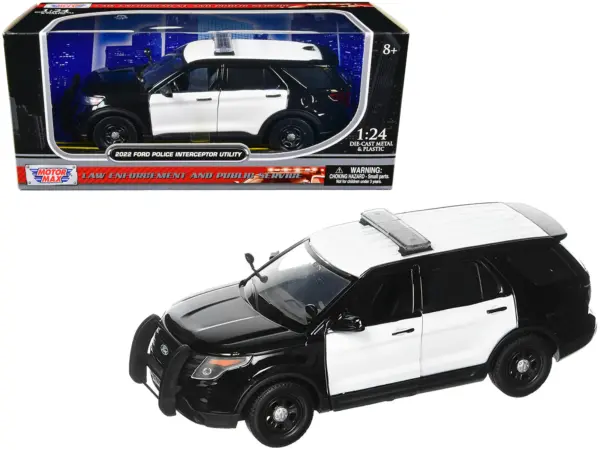 2022 Ford Police Interceptor Utility Unmarked Black and White 1/24 Diecast Model Car by Motormax #1
