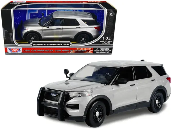 2022 Ford Police Interceptor Utility Unmarked Slick-Top Silver 1/24 Diecast Model Car by Motormax #1