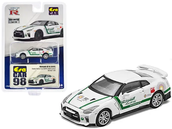 Nissan GT-R (R35) White Dubai Police "EXPO 2020" Livery Limited Edition to 720 pieces Worldwide 1/64 Diecast Model Car by Era Car #1