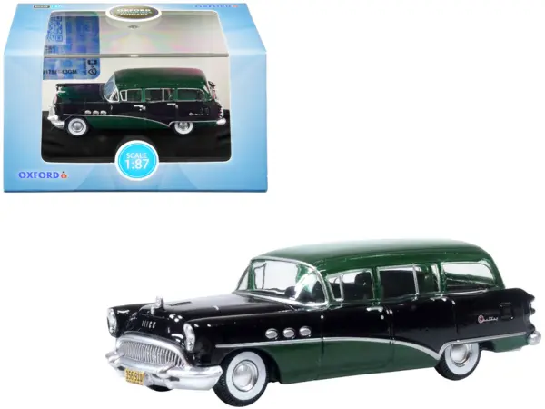 1954 Buick Century Estate Wagon Baffin Green and Carlsbad Black 1/87 (HO) Scale Diecast Model Car by Oxford Diecast #1