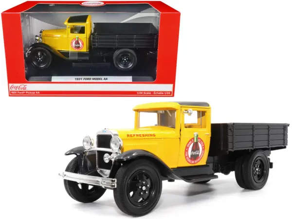 1931 Ford Model AA Pickup Truck Yellow and Black "Drink it Ice Cold for Sparkling Refreshment - Coca-Cola" 1/24 Diecast Model Car by Motor City Classics #1