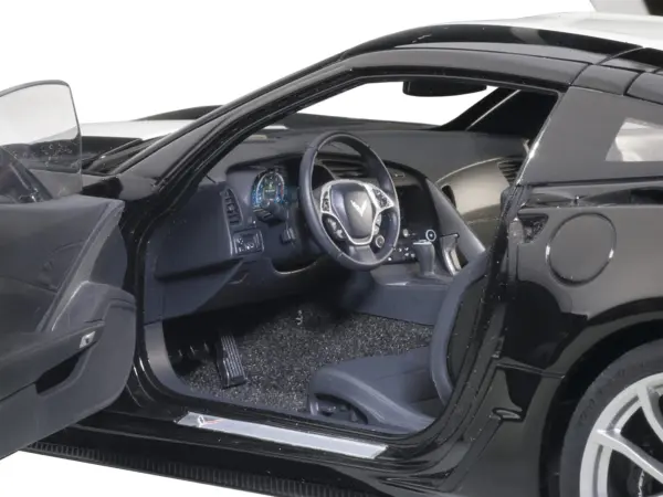 2017 Chevrolet Corvette C7 Grand Sport Black with White Stripe and Yellow Fender Hash Marks 1/18 Model Car by Autoart #2