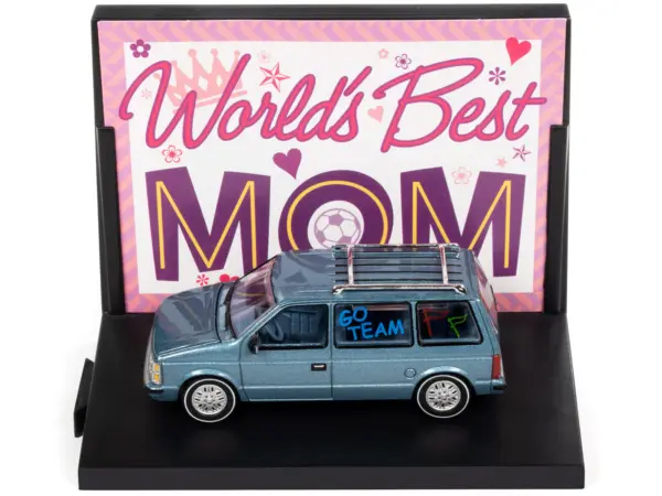 2018 Ford F-150 Pickup Truck Red and 1984 Dodge Caravan Minivan Blue Metallic "World's Best Mom and Dad" Set of 2 Pieces 1/64 Diecast Model Cars by Auto World #5