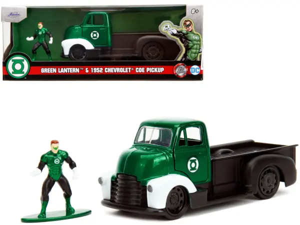 1952 Chevrolet COE Pickup Truck Green Metallic and Black and Green Lantern Diecast Figure "DC Comics" "Hollywood Rides" Series 1/32 Diecast Model Car by Jada #1