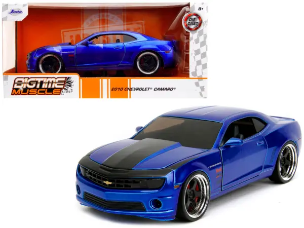 2010 Chevrolet Camaro Candy Blue with Black Hood "Bigtime Muscle" Series 1/24 Diecast Model Car by Jada #1