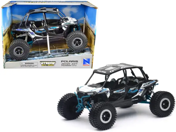 Polaris RZR XP 4 Turbo EPS Sport UTV White with Graphics and Black Top "Xtreme Off-Road" Series 1/18 Diecast Model by New Ray #1