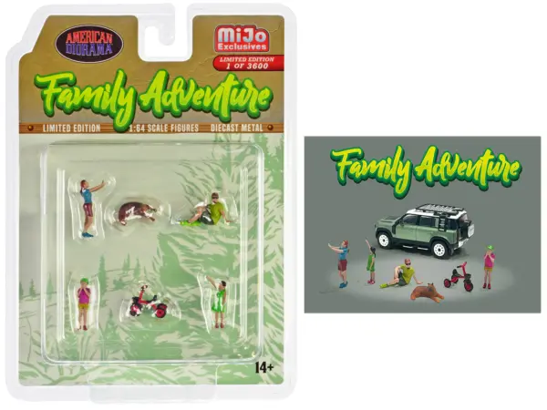 "Family Adventure" 6 piece Diecast Figure Set (4 Figures 1 Dog 1 Tricycle) Limited Edition to 3600 pieces Worldwide 1/64 Scale Models by American Diorama #1