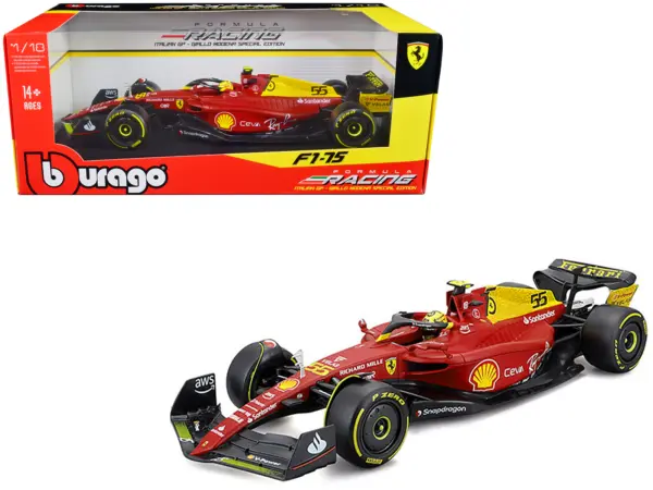 Ferrari F1-75 #55 Carlos Sainz "Giallo Modena" Formula One F1 Italian GP (2022) "Formula Racing" Series 1/18 Diecast Model Car by Bburago #1