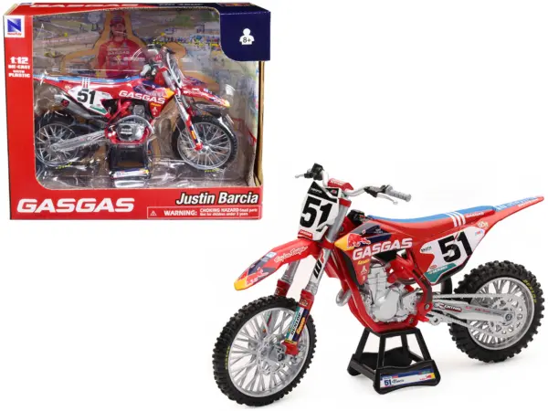 GasGas MC 450F Motorcycle #51 Justin Barcia "GasGas Factory Racing - Red Bull" 1/12 Diecast Model by New Ray #1