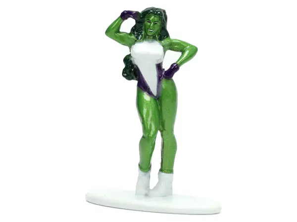 1973 Plymouth Barracuda Green Metallic and White and She-Hulk Diecast Figure "The Savage She-Hulk" "Hollywood Rides" Series 1/32 Diecast Model Car by Jada #5