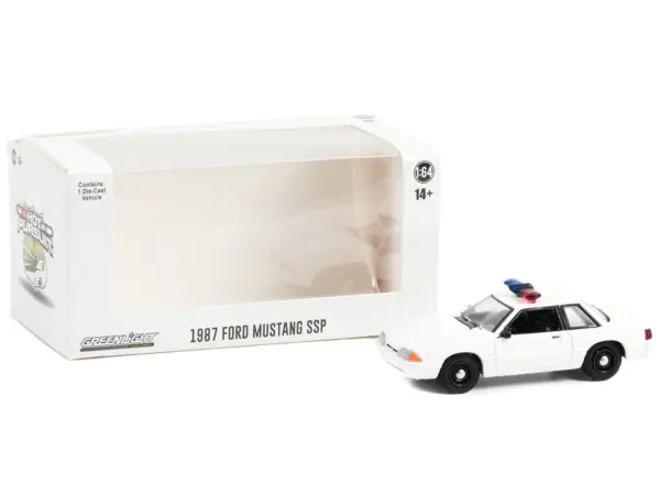 1987-1993 Ford Mustang SSP White Police Car with Light Bar "Hot Pursuit" "Hobby Exclusive" Series 1/64 Diecast Model Car by Greenlight #2