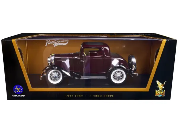 1932 Ford 3-Window Coupe Burgundy with Black Top 1/18 Diecast Model Car by Road Signature #1