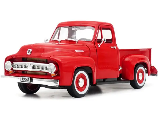 1953 Ford F-100 Pickup Truck Red 1/18 Diecast Model Car by Road Signature #2