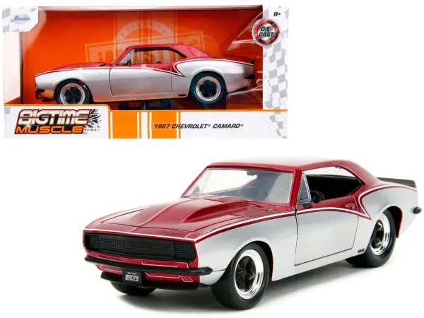 1967 Chevrolet Camaro Candy Red and Silver Metallic "Bigtime Muscle" Series 1/24 Diecast Model Car by Jada #1