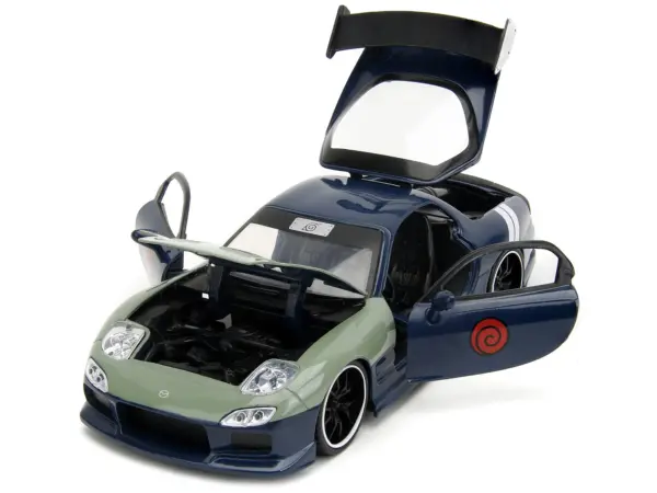 1993 Mazda RX-7 Dark Blue with Green Hood and Kakashi Hatake Diecast Figure "Naruto Shippuden" (2009-2017) TV Series "Anime Hollywood Rides" Series 1/24 Diecast Model Car by Jada #2