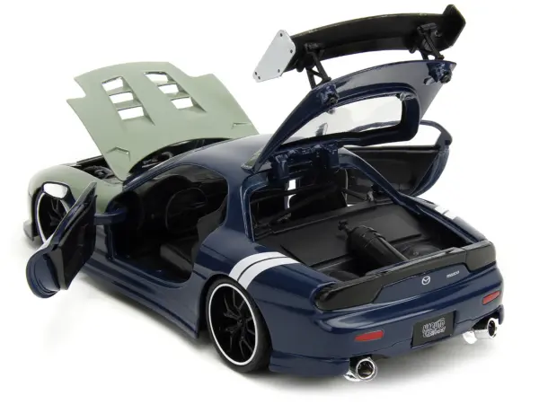 1993 Mazda RX-7 Dark Blue with Green Hood and Kakashi Hatake Diecast Figure "Naruto Shippuden" (2009-2017) TV Series "Anime Hollywood Rides" Series 1/24 Diecast Model Car by Jada #3