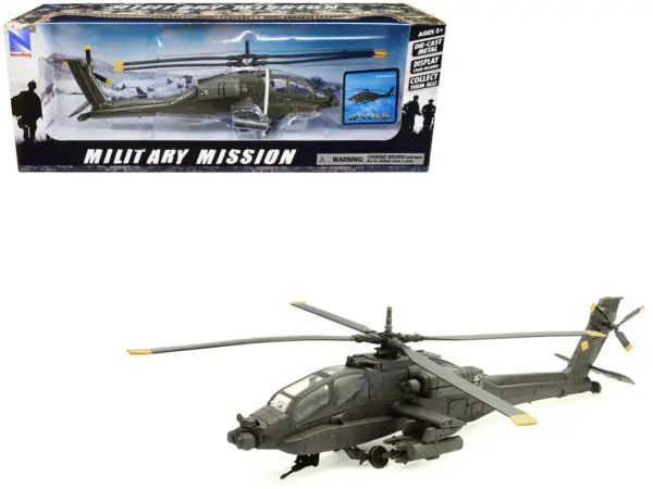 Boeing AH-64 Apache Attack Helicopter Olive Drab "United States Army" "Military Mission" Series 1/55 Diecast Model by New Ray #1