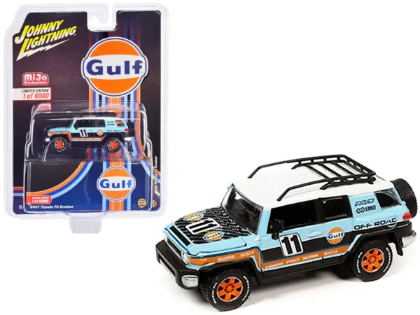 2007 Toyota FJ Cruiser #11 Light Blue "Gulf Oil" with Roofrack Limited Edition to 6000 pieces Worldwide 1/64 Diecast Model Car by Johnny Lightning #1