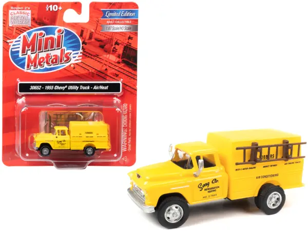 1955 Chevrolet Utility Truck Yellow "Song Co. Refrigeration and Heating" 1/87 (HO) Scale Model by Classic Metal Works #1