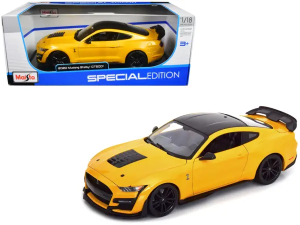 2020 Ford Mustang Shelby GT500 Yellow with Black Top "Special Edition" 1/18 Diecast Model Car by Maisto #1