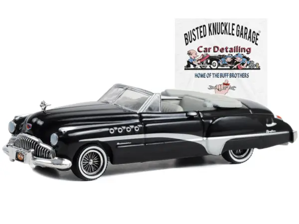 1949 Buick Roadmaster Rivera Convertible Black "Busted Knuckle Garage Car Detailing" "Busted Knuckle Garage" Series 2 1/64 Diecast Model Car by Greenlight #2