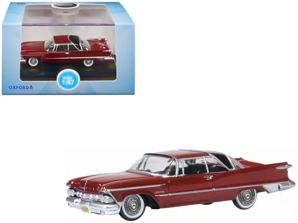 1959 Chrysler Imperial Crown 2 Door Hardtop Radiant Red with Black Top 1/87 (HO) Scale Diecast Model Car by Oxford Diecast #1