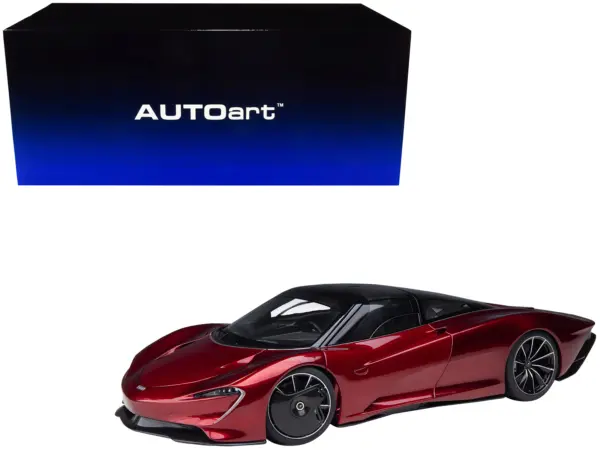McLaren Speedtail Volcano Red Metallic with Black Top and Suitcase Accessories 1/18 Model Car by Autoart #1