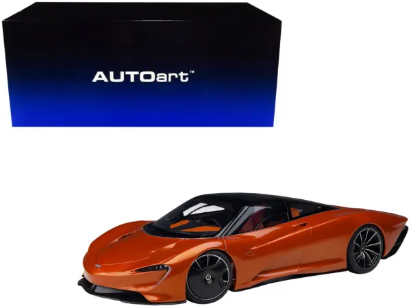 McLaren Speedtail Volcano Orange Metallic with Black Top and Suitcase Accessories 1/18 Model Car by Autoart #1