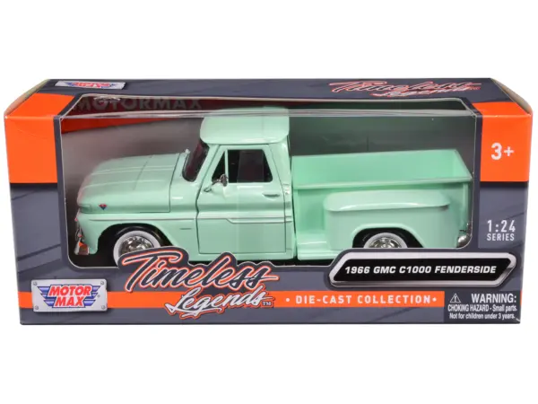 1966 GMC C1000 Fenderside Pickup Truck Light Green "Timeless Legends" Series 1/24 Diecast Model Car by Motormax #1