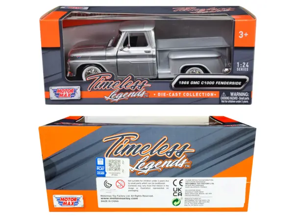 1966 GMC C1000 Fenderside Pickup Truck Silver Metallic "Timeless Legends" Series 1/24 Diecast Model Car by Motormax #3