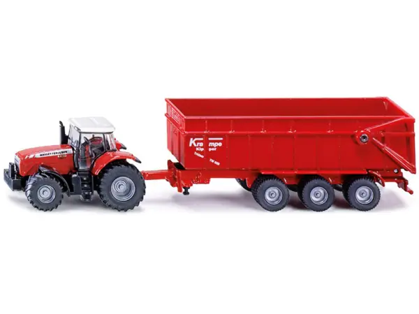 Massey Ferguson 8480 Dyna VT Tractor Red with Silver Top and Krampe Dump Trailer Red 1/87 (HO) Diecast Models by Siku #2
