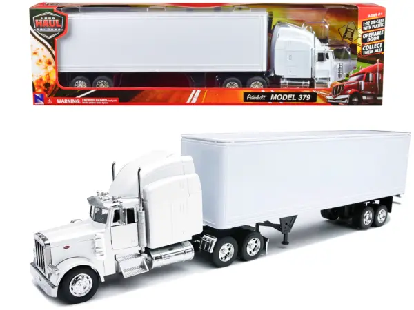 Peterbilt 379 Truck with Dry Goods Trailer White "Long Haul Trucker" Series 1/32 Diecast Model by New Ray #1