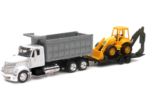 International Lonestar Dump Truck White and Wheel Loader Yellow with Flatbed Trailer "Long Haul Truckers" Series 1/43 Diecast Model by New Ray #2