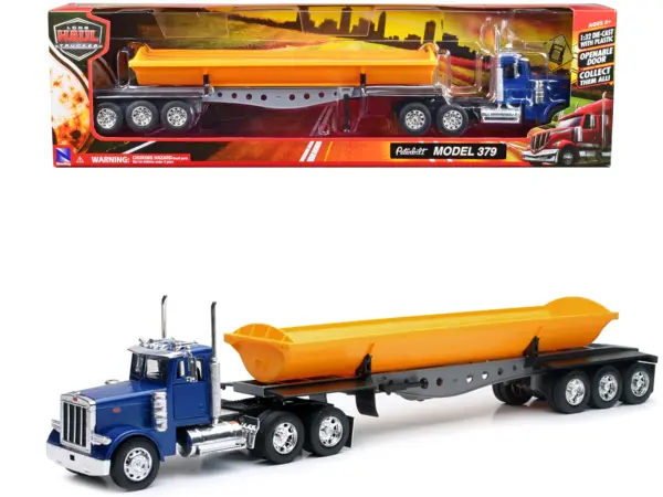 Peterbilt 379 Truck with Side Dump Blue and Yellow "Long Haul Truckers" Series 1/32 Diecast Model by New Ray #1
